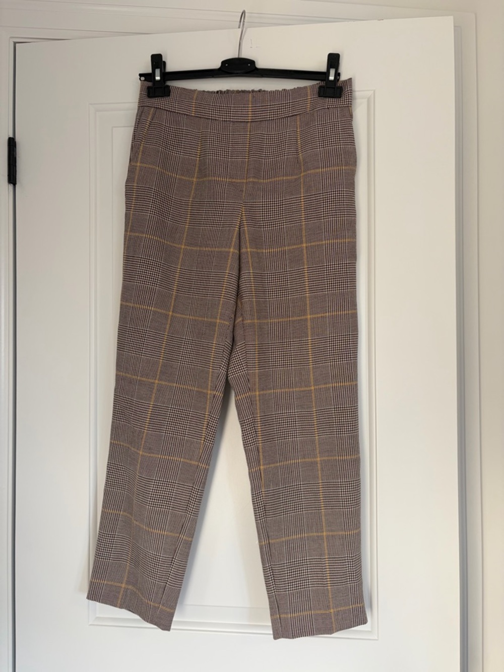Babaton Aritzia Conan Brown Plaid Dress Pants with Yellow Windowpane